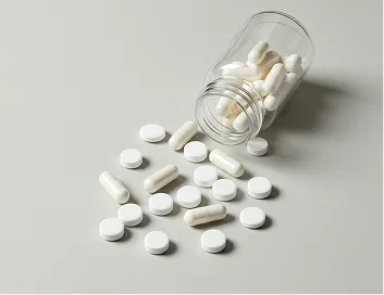 薬が瓶から出て横に倒れている