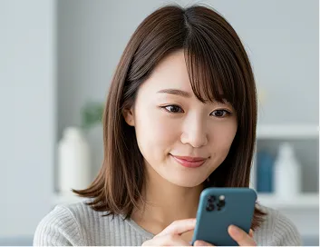 30代女性がスマートフォンを触っている様子