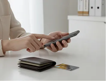 スマートフォンでオンライン決済を行っている様子