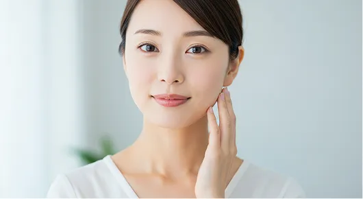 女性が手を頬にあてている様子